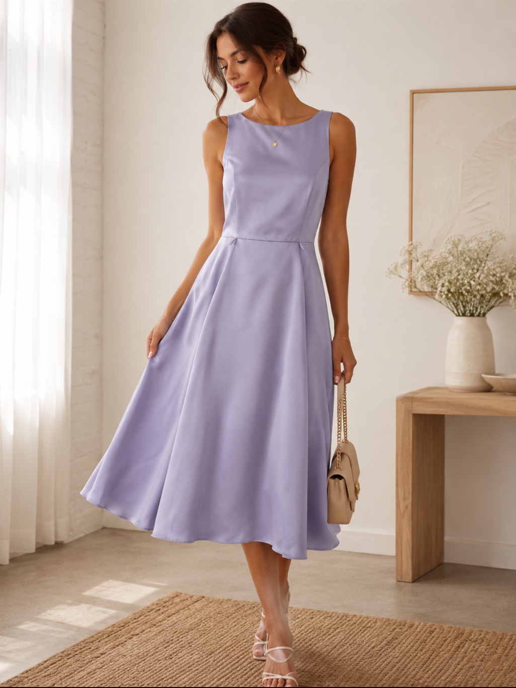 Vintage Jessica Mcclintock Gunne Sax Lavender Satin Midi Dress 9/10